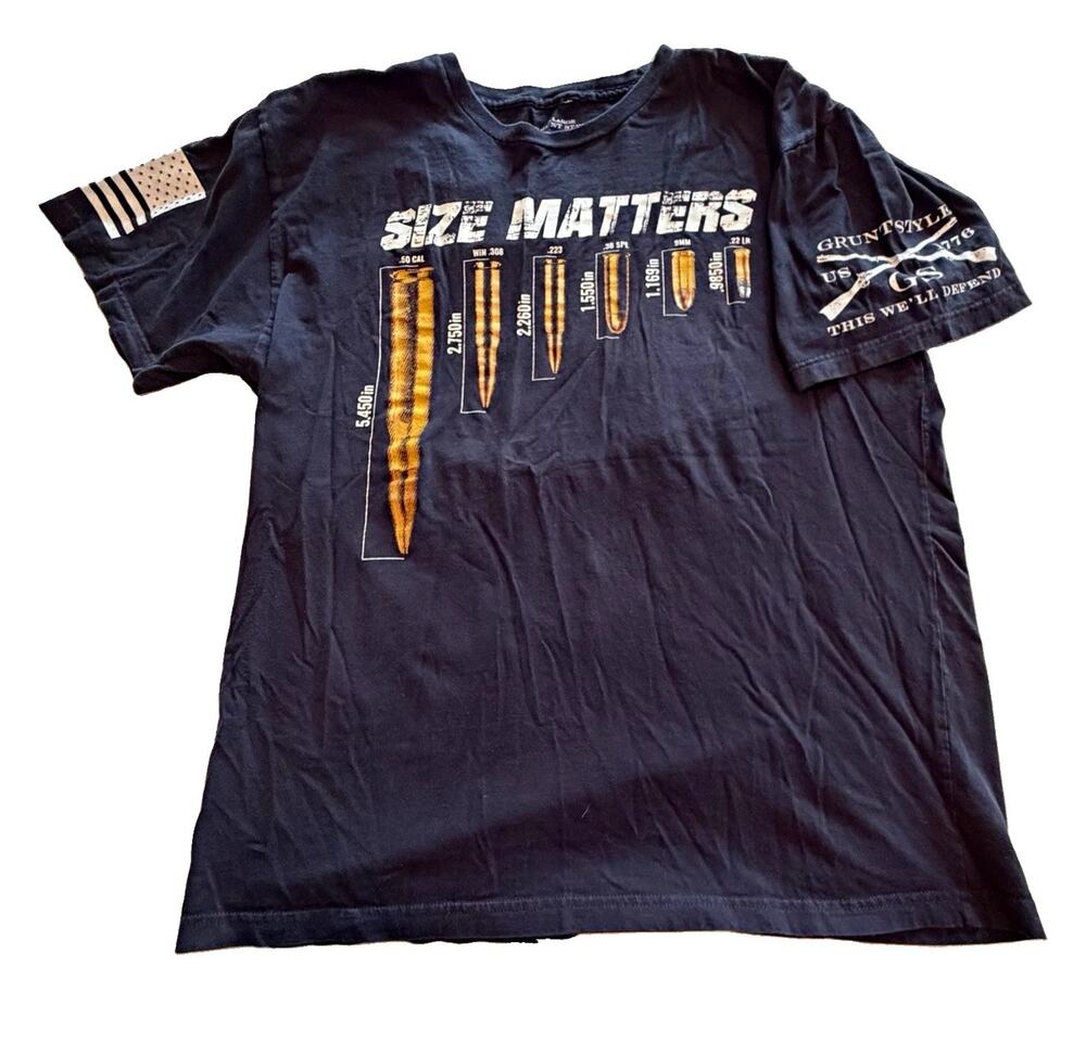 Grunt Style Size Matters Men’s Black Graphic T-Shirt 100% Cotton Short Sleeve XL